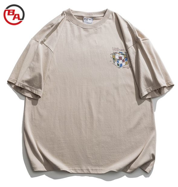 ApparelCustomFactorySolidColorBackMagicCubePrintONeckT-shirtLooseShortSleevesTop1