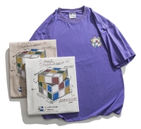 ApparelCustomFactorySolidColorBackMagicCubePrintONeckT-shirtLooseShortSleevesTop