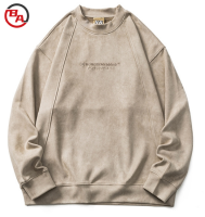 SmallQuantityApparelFactorySolidColorEmbroideredSweatshirtSuedeCrewneckLongSleeveforMen