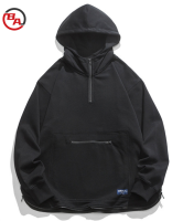 CustomApparelFactorySolidColorHemZipperPocketHoodedSweatshirtLooseTop