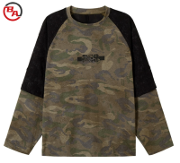 CustomApparelVendorMen'sFakeTwo-pieceRoundNeckSweatshirtRetroCamouflagePulloverTee
