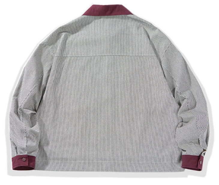 OEMApparelVendorVerticalStripeEmbroideryContrastLapelCoatUnisexJacket1