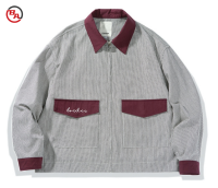 OEMApparelVendorVerticalStripeEmbroideryContrastLapelCoatUnisexJacket