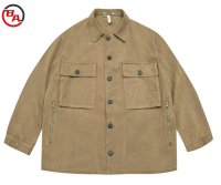 CustomApparelFactoryMen'sMulti-pocketwithZipperLongSleeveLapelJacketButtonUpLooseCoat