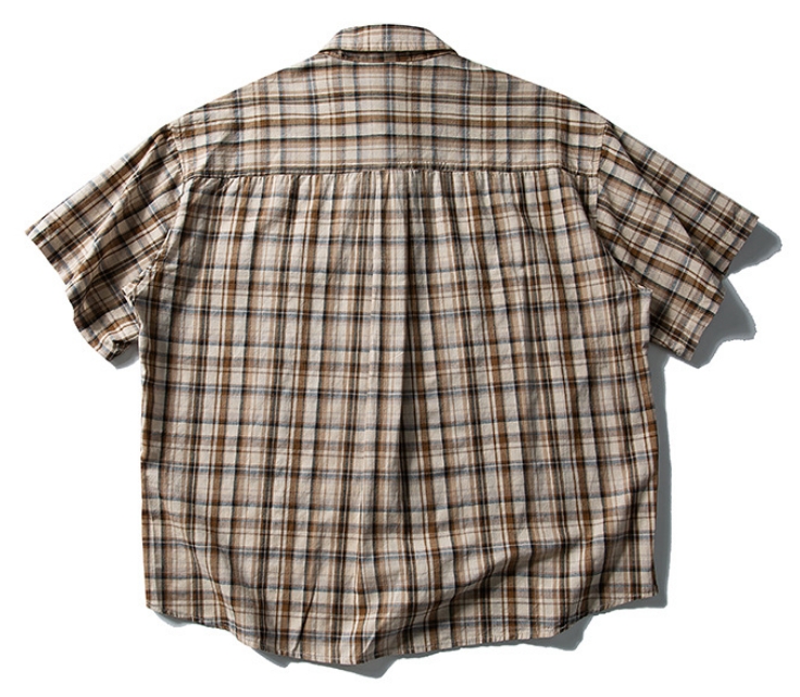 ApparelCustomFactoryMen'sButtonDownRegularFitShortSleevePlaidFlannelCasualShirts1