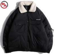 CustomApparelSupplierMen'sMulti-pocketDownJacketPolarFleeceLapelSnapButtonUpCoat