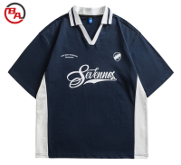 CustomApparelFactoryContrastColorCasualLapelVNeckPoloShirtShortSleeveMen