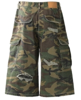 ApparelCustomSupplierCamouflageRippedCargoShortsPatchLooseVintageWashWideLegCroppedPants2