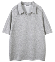 StreetwearApparelFactoryStand-upVLapelSummerCasualT-shirtLooseShort-sleevedPoloShirt2