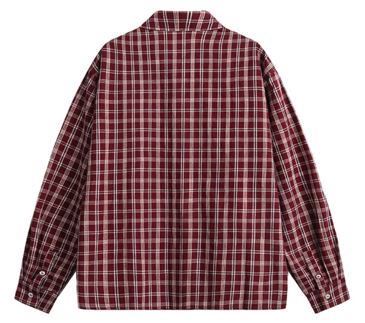CustomApparelFactoryMen'sFlannelRedPlaidShirtLongSleeveButtonDownShirtCottonCasualLightweightShirtwithPocket1