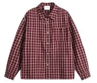 CustomApparelFactoryMen'sFlannelRedPlaidShirtLongSleeveButtonDownShirtCottonCasualLightweightShirtwithPocket