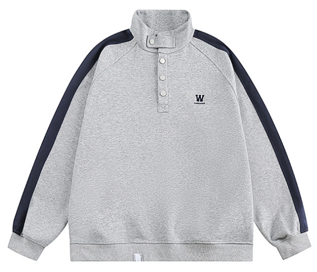 CustomApparelVendorStandCollarSweatshirtLongSleeveQuarterSnapButtonPulloverLoosePulloverForMen2