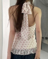 ApparelCustomSupplierSummerPolkaDotMeshHalterBacklessTopsforWomen1