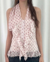 ApparelCustomSupplierSummerPolkaDotMeshHalterBacklessTopsforWomen