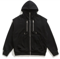 CustomApparelFactoryMen'sFakeTwo-PieceHoodedJacketZipperDecoratedCardiganSweatshirt2