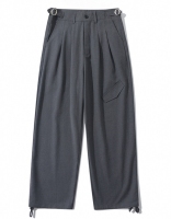 CustomApparelFactoryMen'sBaggyWideLegPantsZipperFlyPleatedTrouserssuitPantswithPocket