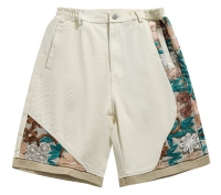 SmallmoqapparelVendorMen'sEmbroideredLooseShortsPatchworkZipperUpShortswithPocket