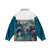 CustomApparelSupplierPrintedCorduroyPatchworkJacketMen'sArtCoatwithPocket1