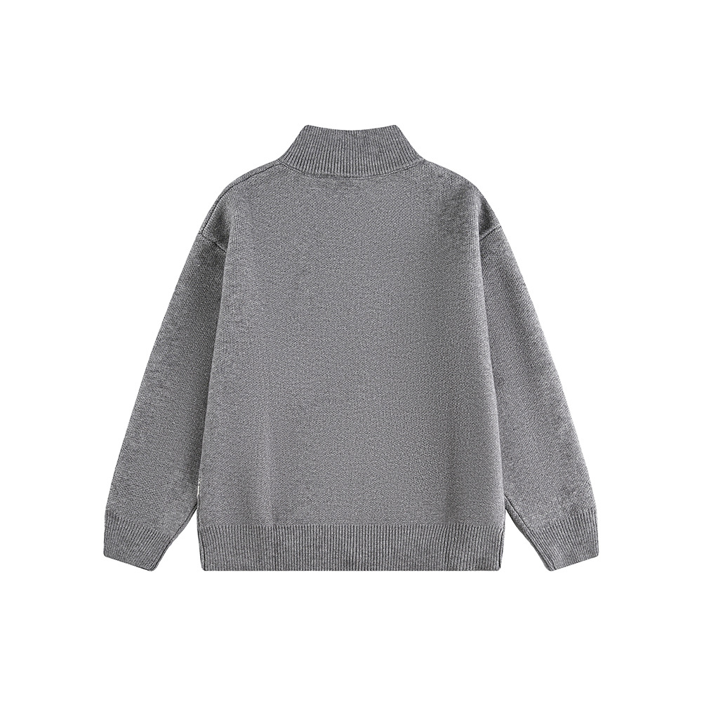 SmallQuantityApparelSupplierMen'sLongSleeveKnittedSweaterStand-upCollarCardiganEmbroideredSweater1