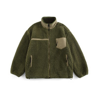 CustomApparelFactoryWinterZipperUpPocketLongSleevelapelFleeceSherpaJacketLooseCoatforMen1