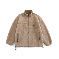 CustomApparelFactoryWinterZipperUpPocketLongSleevelapelFleeceSherpaJacketLooseCoatforMen