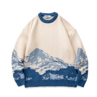 ApparelCustomVendorTie-dyedSnowMountainCrewNeckSweatshirtLooseKnittedPulloverforMen