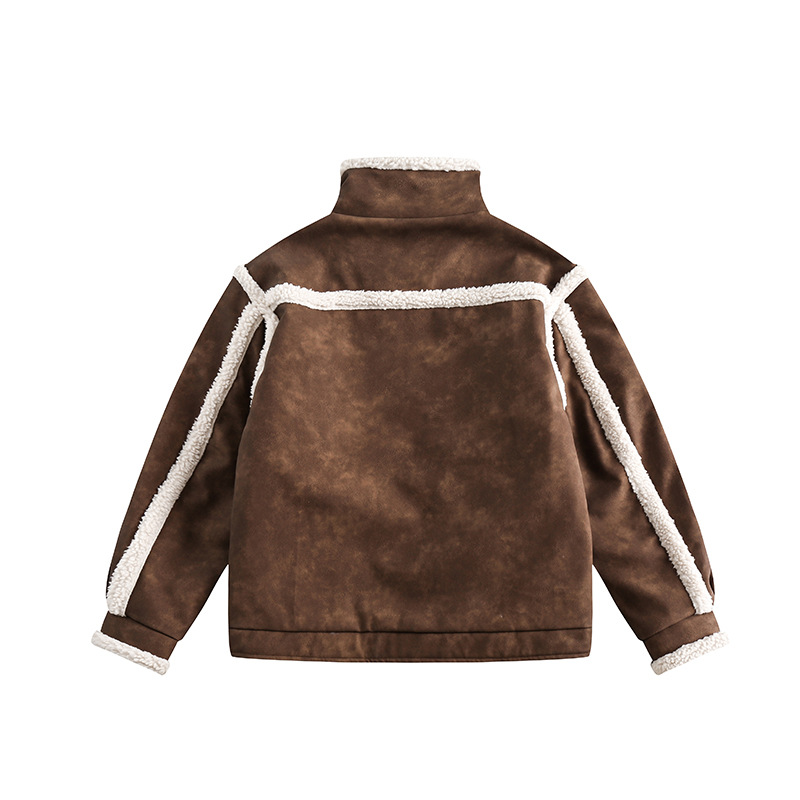 SmallQuantityApparelFactoryPULeatherStandCollarJacketSnapButtonBomberCoat1