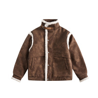 SmallQuantityApparelFactoryPULeatherStandCollarJacketSnapButtonBomberCoat