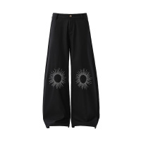 CustomApparelFactoryMen'sEmbroideredWideLegsCasualTrouserswithCurvedDrape