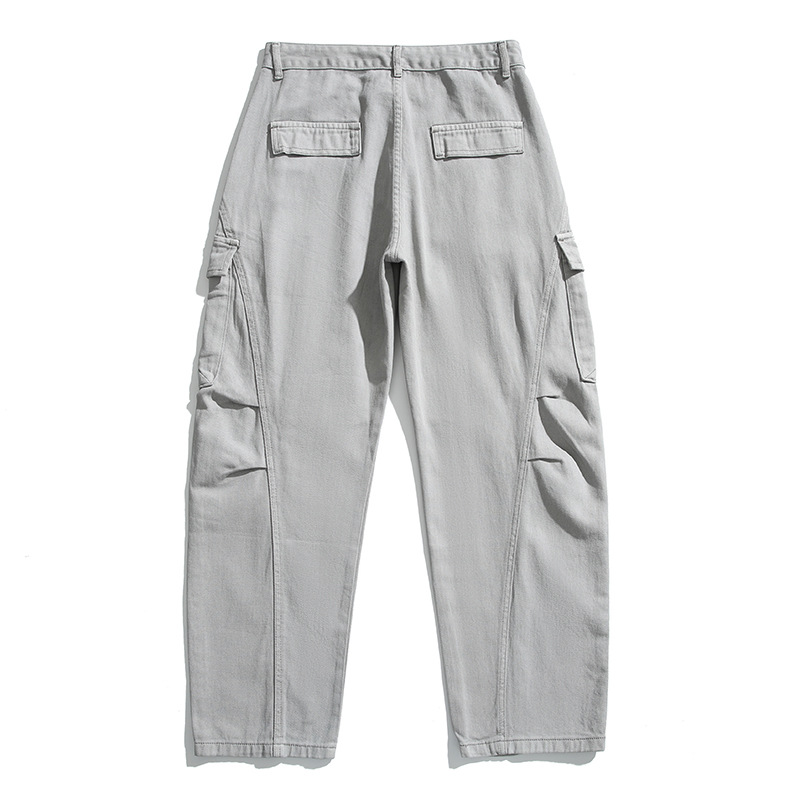 SmallMOQApparelFactoryWashedDenimStraight-legCargoPantswithMultiplePocketsforMen1