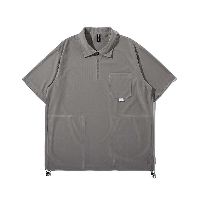 ApparelCustomSupplierMen'sVerticalStripedLooseShortSleevesPulloverPoloQuarterShirt2