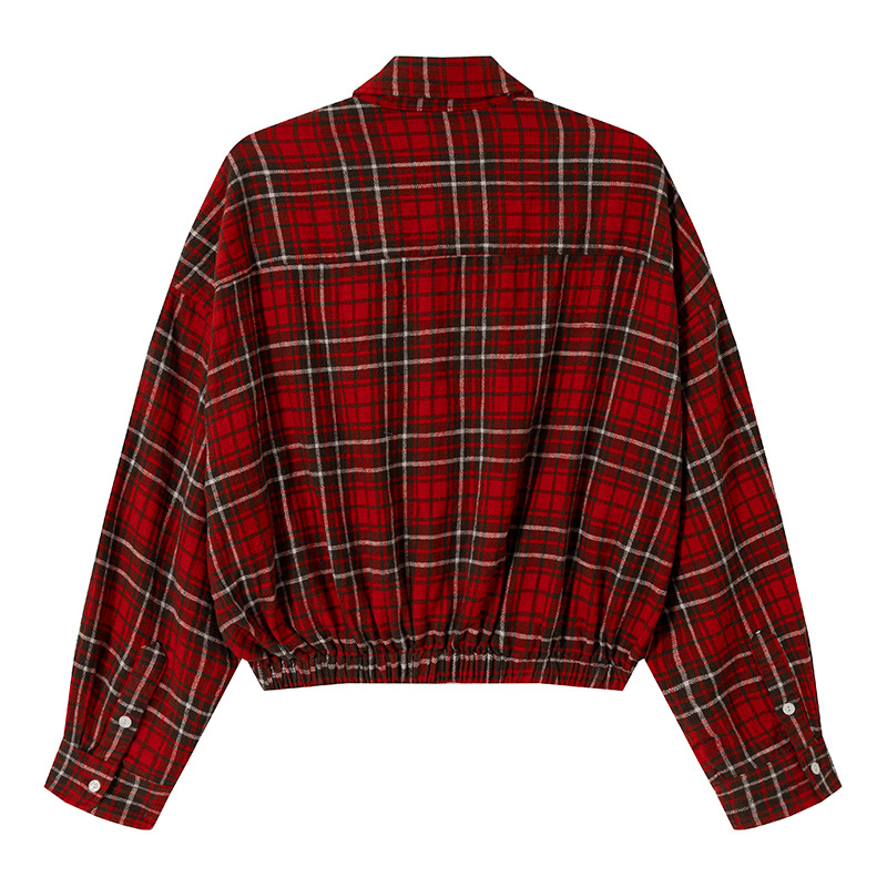 CustomApparelSupplierPlaidShirtLong-sleeveCollaredwithHemElasticFittedTop1