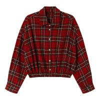 CustomApparelSupplierPlaidShirtLong-sleeveCollaredwithHemElasticFittedTop