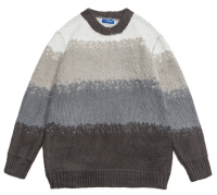 ApparelCustomFactoryGradientContrastPulloverSweaterStripedLongSleeveLooseCrewneckJumperTops