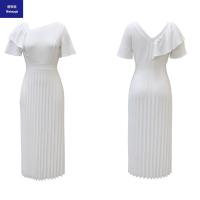 Women'sdress2023summernewtemperamentwaistcollectionshowthinpeplumedgeshortsleevepleatedwhitedressjpg-5
