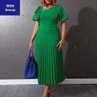 Women'sdress2023summernewtemperamentwaistcollectionshowthinpeplumedgeshortsleevepleatedwhitedressjpg-10