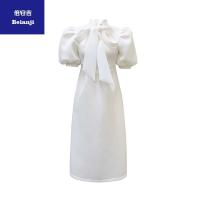 Women'ssummernewbowsocialitesolidcolorbanquetdressskirthigh-qualityshort-sleeveddress-2