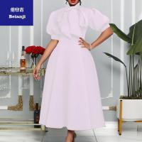 Women'ssummernewbowsocialitesolidcolorbanquetdressskirthigh-qualityshort-sleeveddress-9