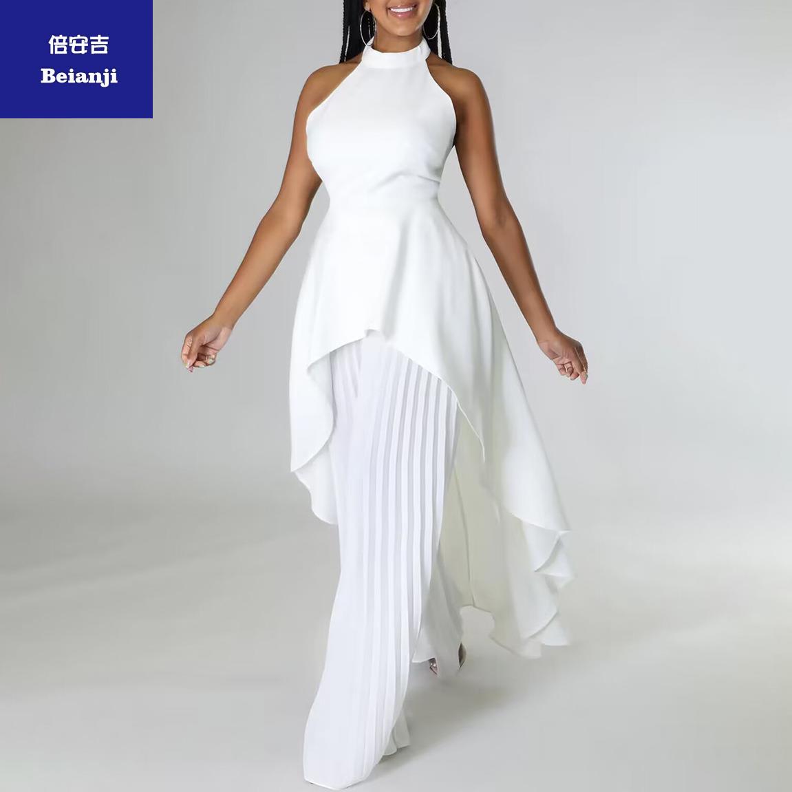 2023summerpersonalityfashionsleevelessirregulartopwidelegpantssuittwo-pieceset-7