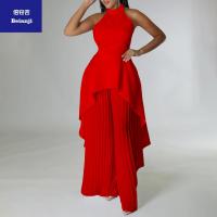 2023summerpersonalityfashionsleevelessirregulartopwidelegpantssuittwo-pieceset-11