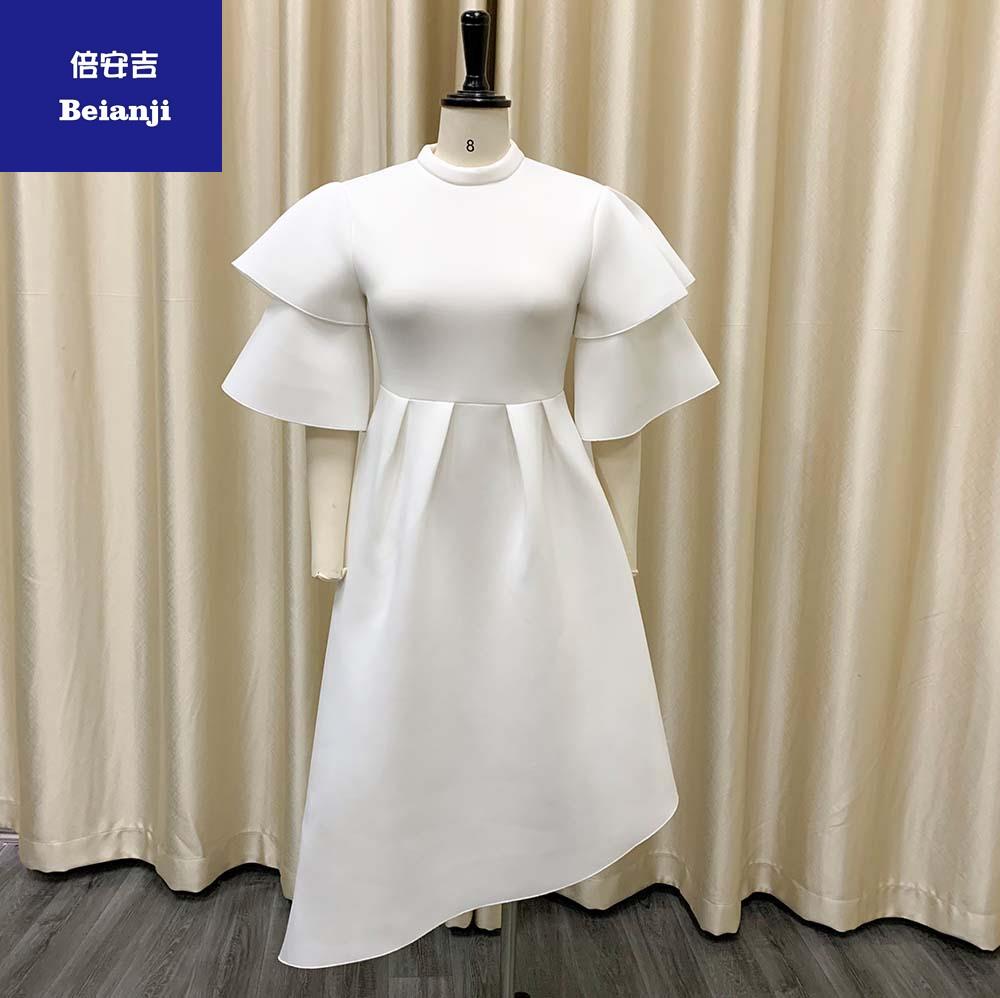 Women's2023summernewdoublelayerlotusleafsleevessolidcolorlargeswingdressLadiesboutiquedress-10