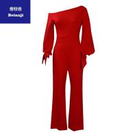 LadiesjumpsuitEuropeanandAmericanwomen'soff-the-shouldercasualhighwaistnon-largesizewidelegjumpsuit-1