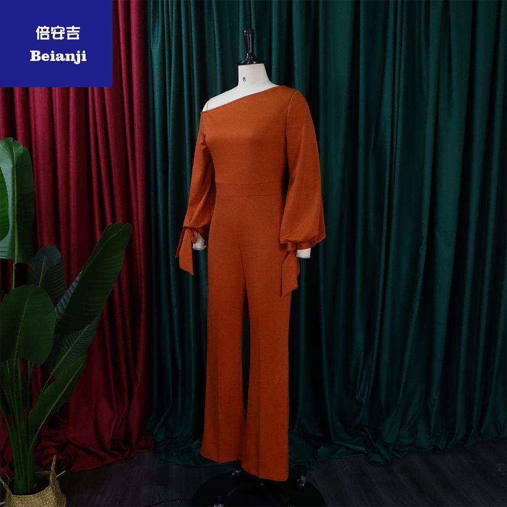 LadiesjumpsuitEuropeanandAmericanwomen'soff-the-shouldercasualhighwaistnon-largesizewidelegjumpsuit-5