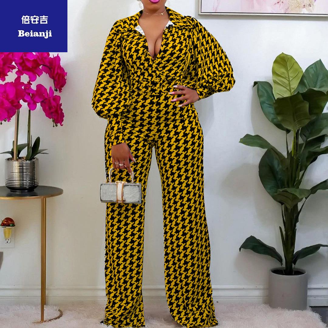 AmazonWomen'sjumpsuitSpringlooseelasticV-neckstraightleghighwaisttemperamentcross-borderjumpsuit-5