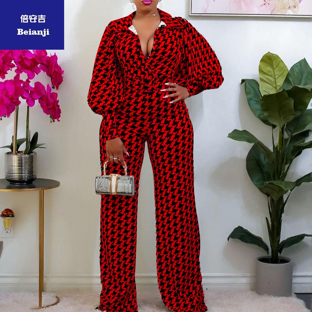 AmazonWomen'sjumpsuitSpringlooseelasticV-neckstraightleghighwaisttemperamentcross-borderjumpsuit-11