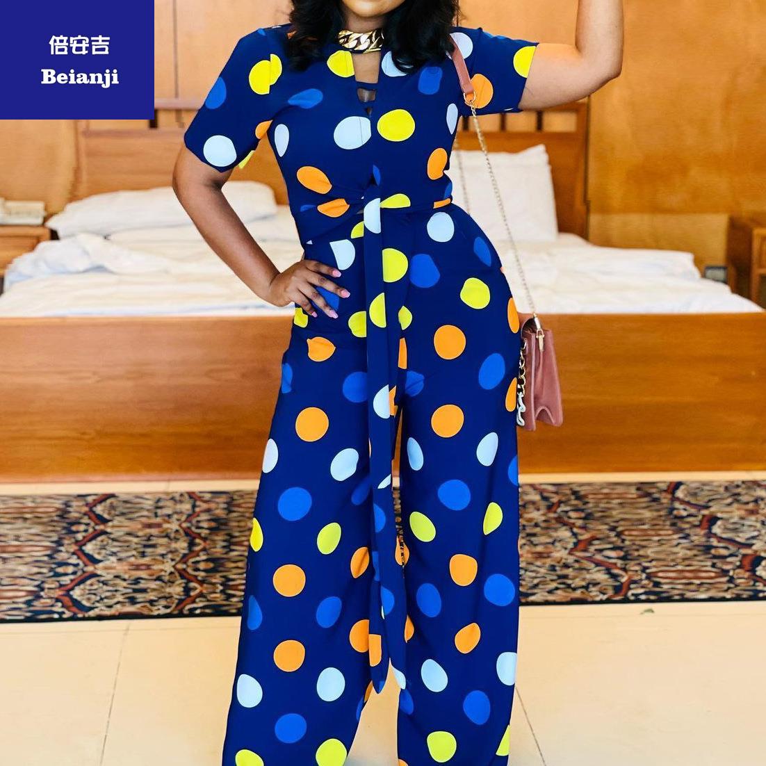 EuropeandtheUnitedStatesstyle2023summernewwomen'slargesizelooseleisurerounddigitalprintlace-upwide-legjumpsuit-14