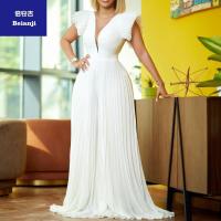 2023SummerFlyingSleevetemperamentPressedPleatedstitchingdeepV-neckmoppingjumpsuit-7