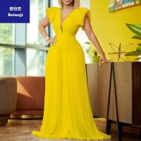 2023SummerFlyingSleevetemperamentPressedPleatedstitchingdeepV-neckmoppingjumpsuit-10