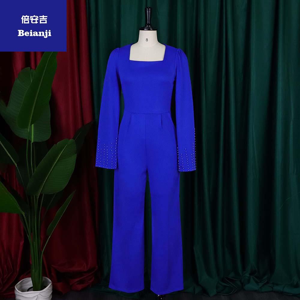 Ladiesjumpsuit2023largesizesolidcolorwidelegnailedbeadedcloakjumpsuitfreeforwaistbelt-1