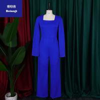 Ladiesjumpsuit2023largesizesolidcolorwidelegnailedbeadedcloakjumpsuitfreeforwaistbelt-1